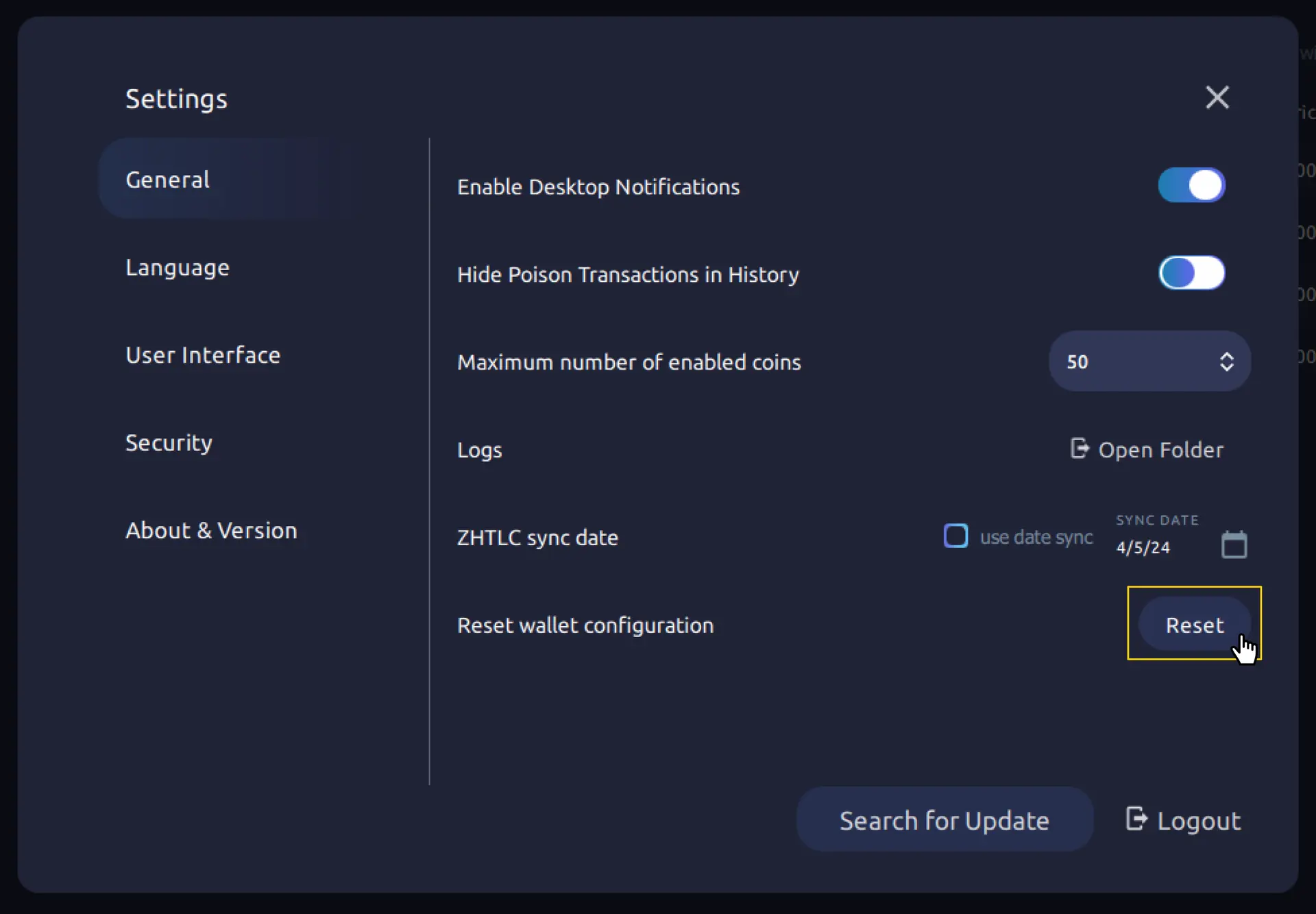 Resetting Komodo Wallet Configuration to Default